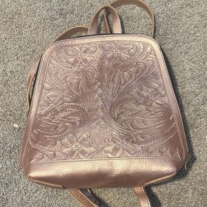Elegant Pink Western Embossed Leather Handmade Backpack